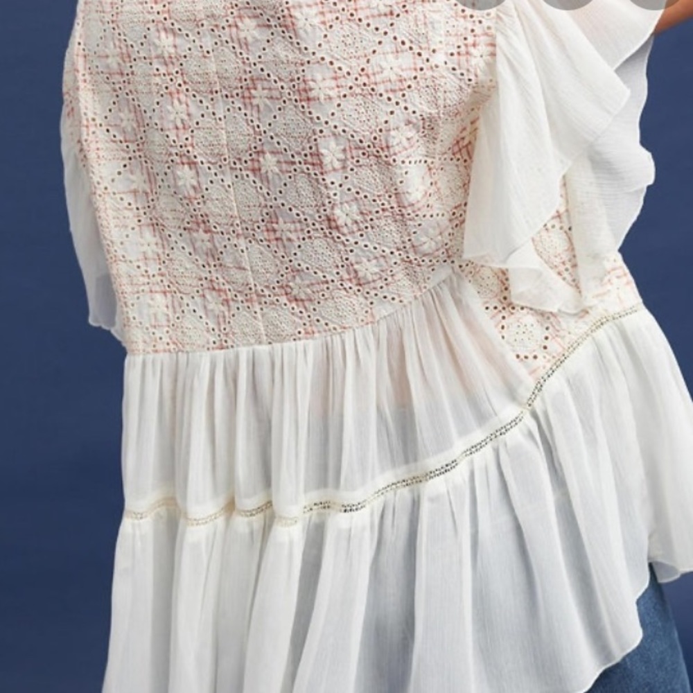 Anthropologie Akemi + Kin Boho Eyelet Ruffle Top - Picture 5 of 13